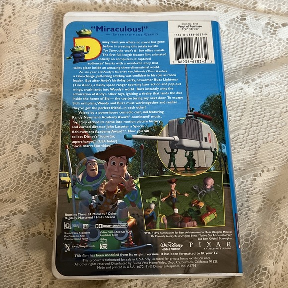 Walt Disney's Toy Story (VHS, 1996, Clamshell Case), Tim Allen, Tom Hanks, Pixar - Picture 2 of 10
